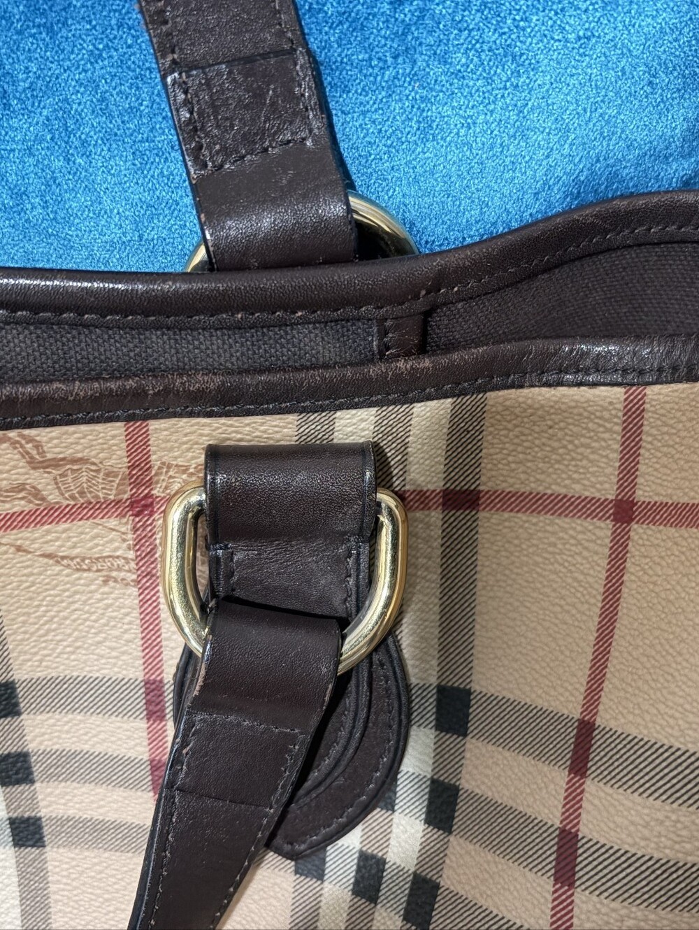 Vintage Burberry Haymarket Check Plaid Shoulder Tote W/Dk Brown Leather Straps - Picture 4 of 16